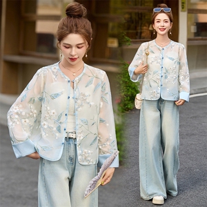 新中式外套女夏季2025新款高级感洋气时尚国风气质刺绣防晒服上衣图片