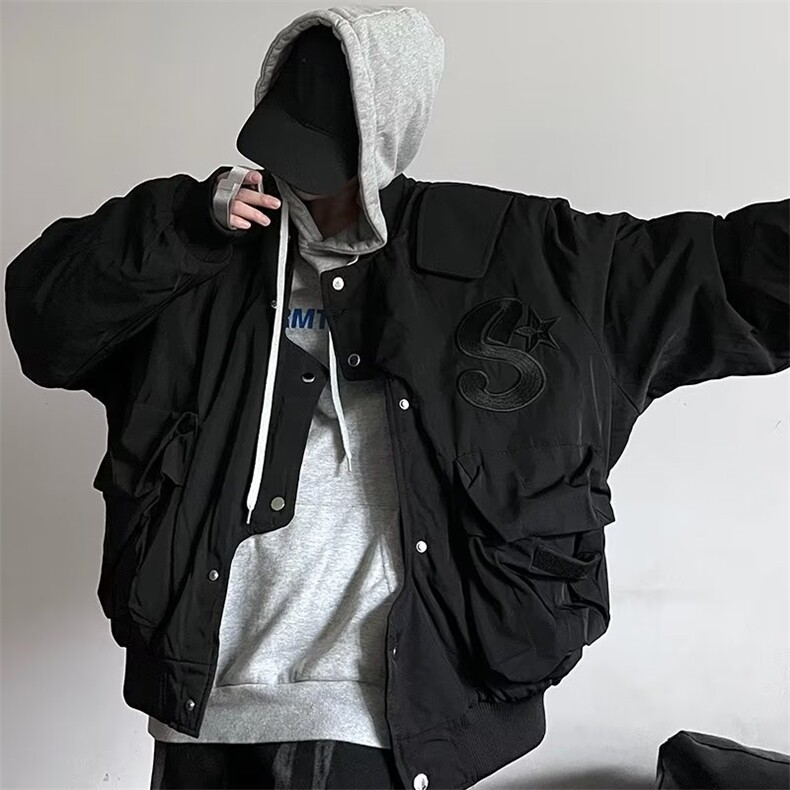 美式秋冬飞行员棉衣外套男女高街潮牌宽松设计感工装棉服SM22-P80,男装棉衣,星座1008