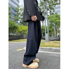 宽松直筒复古牛仔裤男女美式街头拼接阔腿长裤潮牌，男装牛仔裤，星座716-2