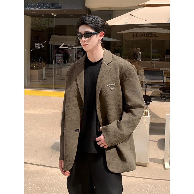 设计师款2026秋季宽松小众韩版百搭西装西服外套上衣HY665TP70，男装西服套装，电商A102B