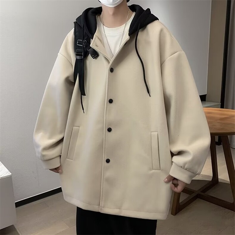秋冬季拼接夹克男连帽毛呢大衣港风宽松简约纯色百搭外套DY24P65,男装毛呢大衣,星座410-2