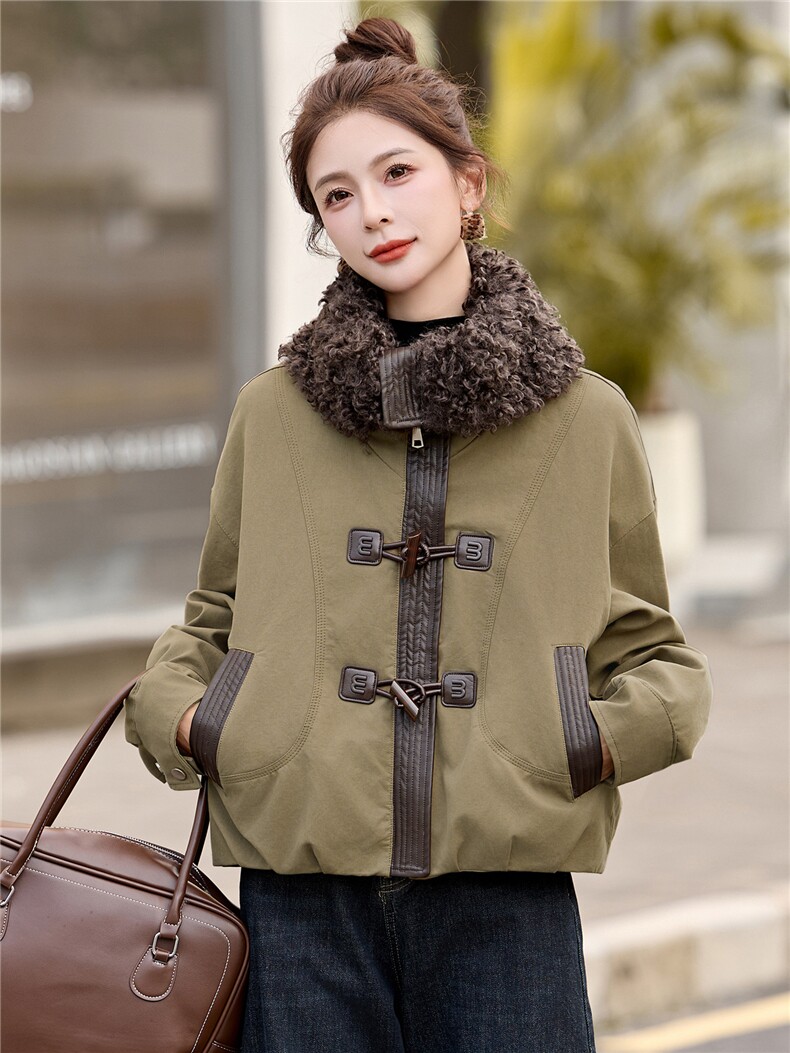 现货工装大翻领短款羽绒服女2026冬季新款加厚保暖派克服外套,女装羽绒服,美沁