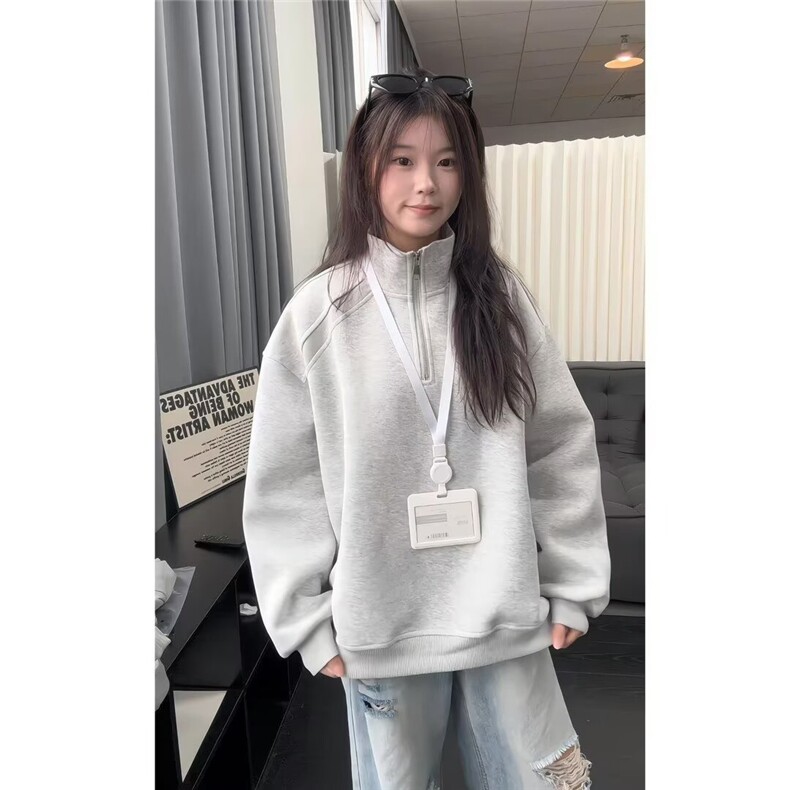 美式潮流休闲简约半拉链卫衣宽松男WY302-P45图片