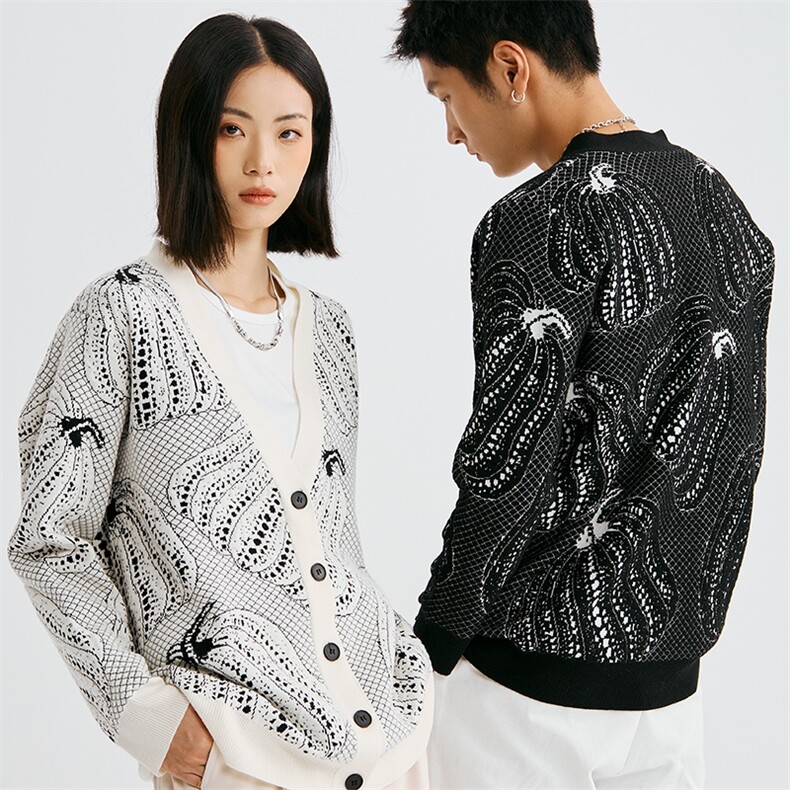 2024秋冬新款6%羊毛男女同款十二针加厚电脑提花羊毛开衫男装，男装羊毛衫，雪贝坊二店