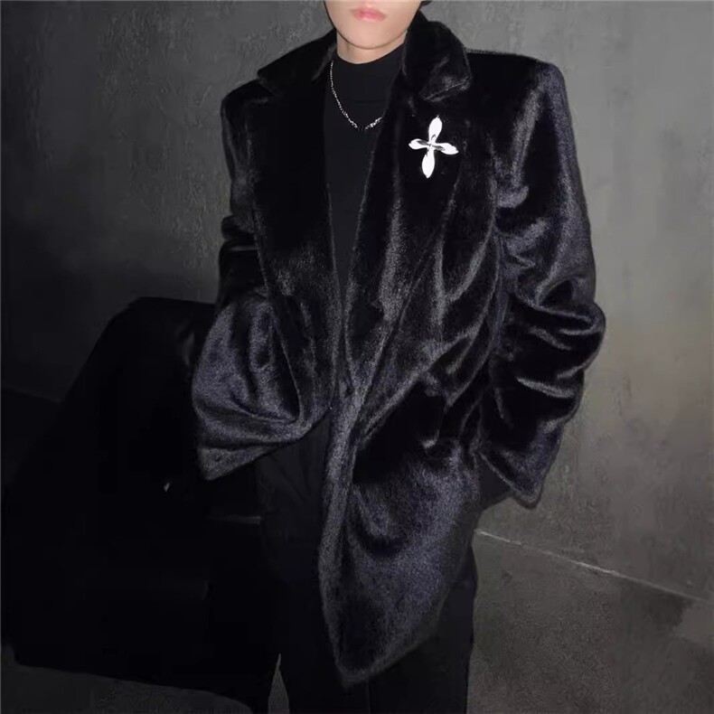 WT153-P135西装时髦貂毛大衣男高级感皮草外套加厚保暖棉服潮,男装西服套装,星座1501-3