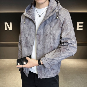 86817-P128-M-3XL店主风秋季新款男士连帽渲染特殊面料休闲夹克男图片