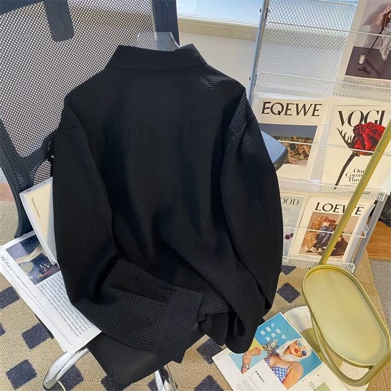 大码长袖衬衫男高级感痞帅华夫格衫衣长袖男装防晒衬衣外套CS152,男装衬衫,星座601-2