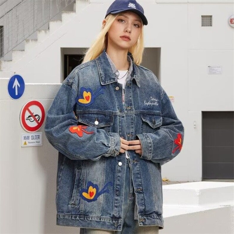 2025美式复古重工蝴蝶刺绣牛仔外套男女春秋韩版百搭休闲外套夹克,男装夹克,星座506A