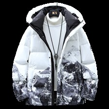 现货雪山款连帽时尚宽松轻薄白鸭绒扎染外套羽绒服R8833P100，男装羽绒服，星座301D-5(原星座1415）