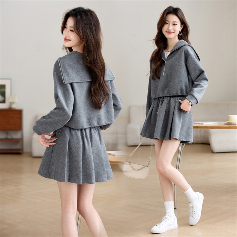 2025年春季新款女装休闲百搭披肩领显瘦减龄拉链三件套裙裤套装女，女装套装/套裙，江南富贵女