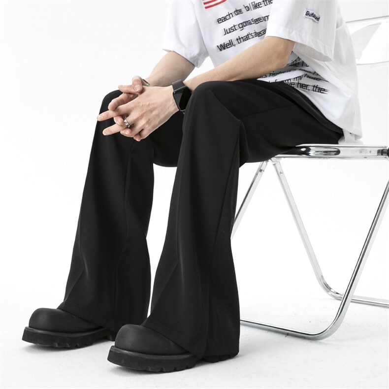 美式高街开叉西装裤子男夏季潮牌宽松垂感休闲长裤高级感微喇西裤，男装西裤，电商D202-1