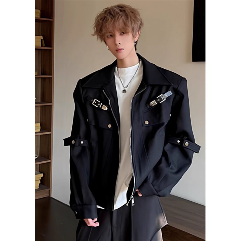 小众金属解构垫肩外套男款春季短款工装夹克痞帅机车服J504,男装夹克,星座1116A（原606A-3）