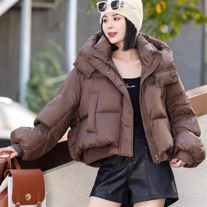 2025年冬季新款女美拉德短款连帽羽绒服轻薄保暖白鸭戎面包服外套图片