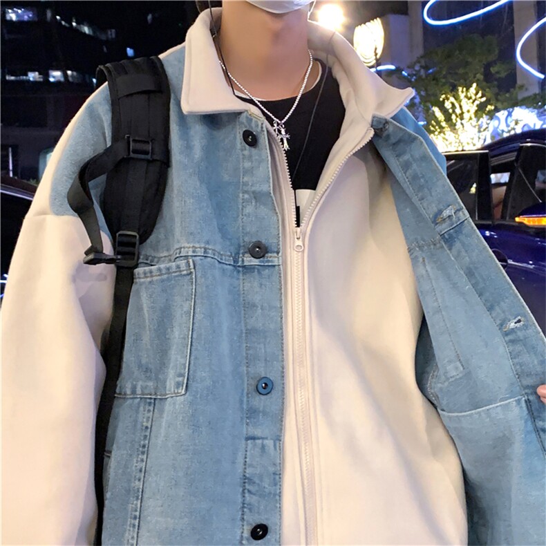 牛仔拼接外套男韩版潮流2023秋冬季新款ins宽松百搭夹克W3374-P68,男装大码男装,星座412-2