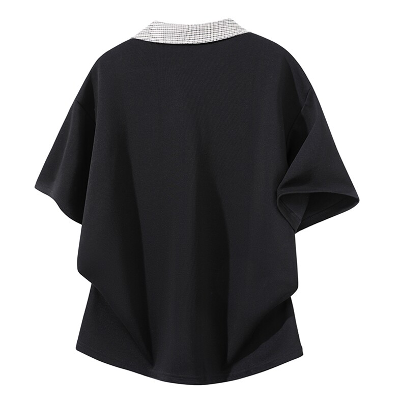 得物抖音高品质二开夏季美式潮牌假两件格子衬衫翻领高街短袖T恤,男装T恤,电商A486