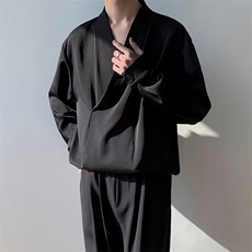 禁欲系深V领坠感短袖衬衫男ins潮发型师慵懒风垂感韩风~CY41-p35，男装衬衫，星座601-2