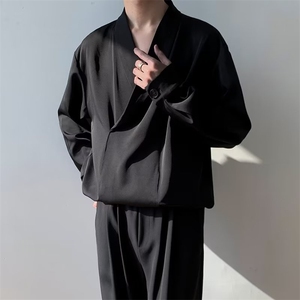禁欲系深V领坠感短袖衬衫男ins潮发型师慵懒风垂感韩风~CY41-p35
