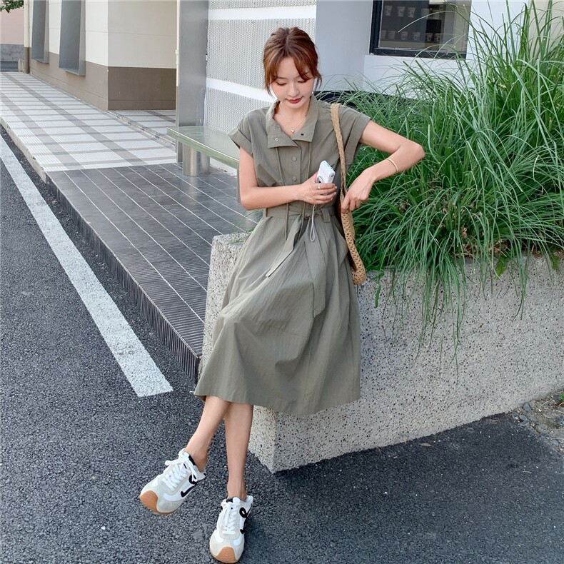 法式甜美风收腰显瘦衬衫连衣裙女2025夏新款超好看清纯系减龄长裙,女装连衣裙,2C273