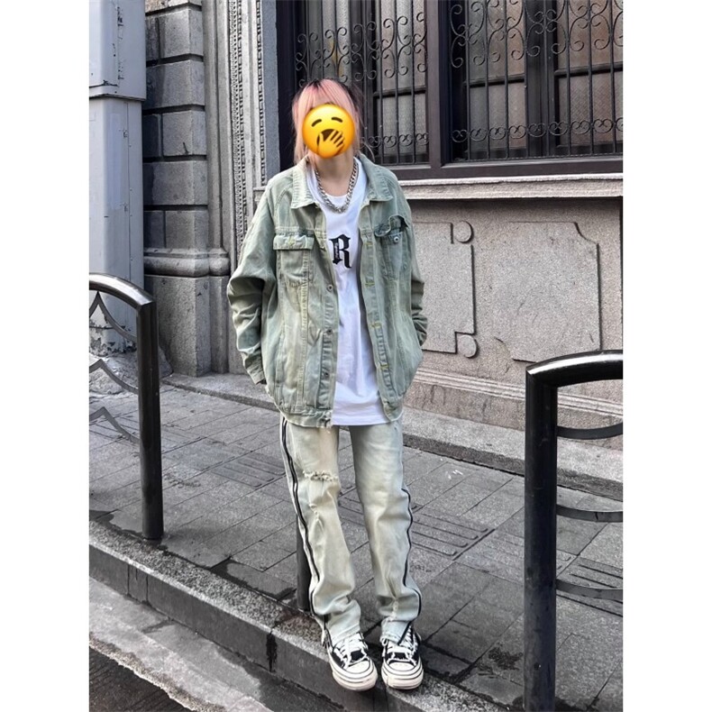 美式高街vibe牛仔外套男女春秋复古拉链小众夹克XJK8887，男装工装外套，星座208-5