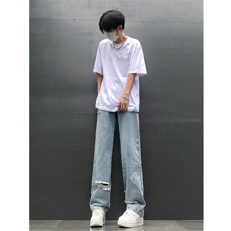 现货夏季显瘦破洞设计感宽松直筒高街薄款休闲牛仔裤K5802-特P35,男装牛仔裤,星座205
