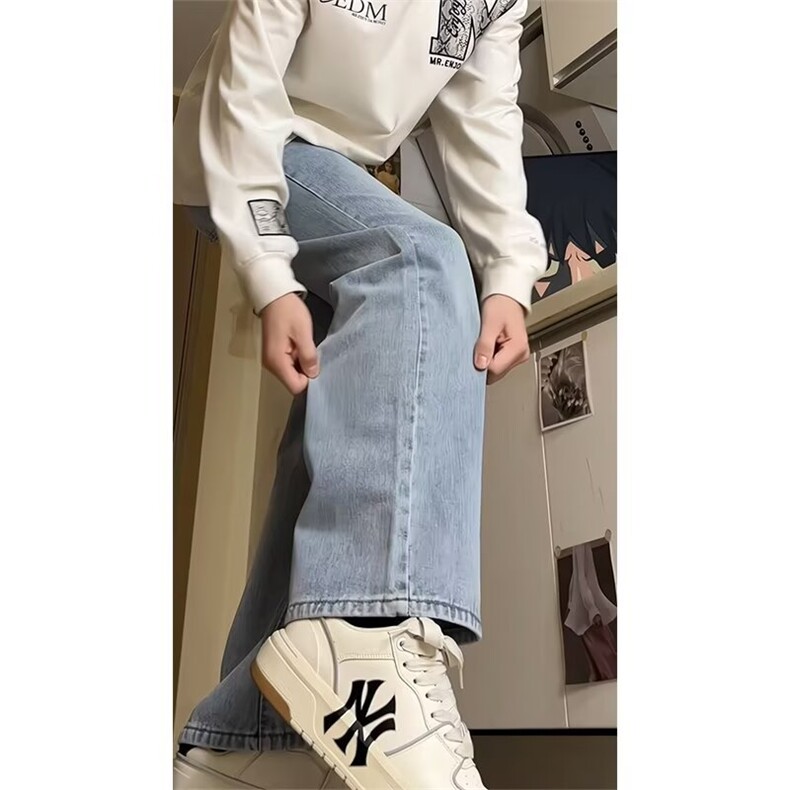 美式复古水洗做旧牛仔裤男潮牌宽松休闲直筒百搭拖地裤,男装牛仔裤,星座410-6（原星座1304-1）