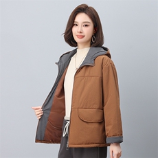叶笙衣1187拼接撞色连帽加厚短棉衣，女装棉衣/棉服，叶笙衣
