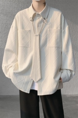 现货CS1117-特P42小众肌理感设计感大码衬衫男（含领带可拆卸），男装衬衫，电商A059