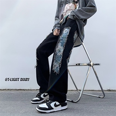 B221美式ins高街小众个性男女款休闲牛仔裤LK23002-P60控78，男装牛仔裤，电商B221