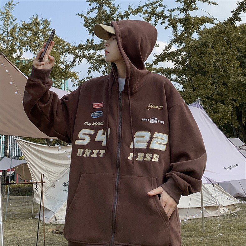 2024秋冬美式高街卫衣连帽男潮牌宽松运动外套情侣上衣W6457-P38,男装夹克,星座512-2