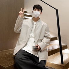 潮流机车皮衣宽松薄款男士立领皮夹克春季休闲外套A266-PY005-P85，男装皮衣，电商A266