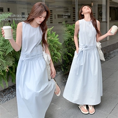 《现货26年夏上新》收腰显瘦无袖圆领A字摆遮肉藏胯休闲连衣裙女，女装连衣裙，时尚风爆