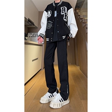 现货秋冬渐变拉链黑色直筒大码修身牛仔裤男K5804-K5805-P50，男装牛仔裤，星座205