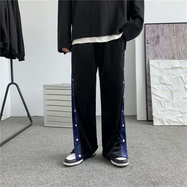 高级感炸街直筒别致设计感丝绒排扣裤街头风宽松运动裤K1326-P35,男装休闲裤,星座512-4