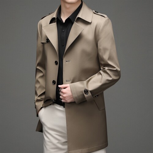 秋季新款中长款纯色风衣翻领商务休闲中年上衣外套男ZL2128-P165图片