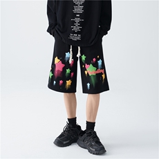 抖音品质夏季新款发泡星星印花宽松短裤B315-K24114-特p30控58，男装牛仔裤，电商B315