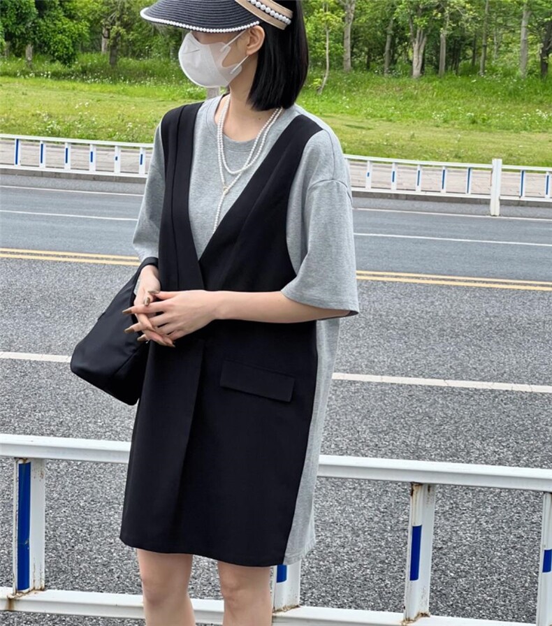 2022拼接假两件连衣裙，女装连衣裙，雷洛奇丽