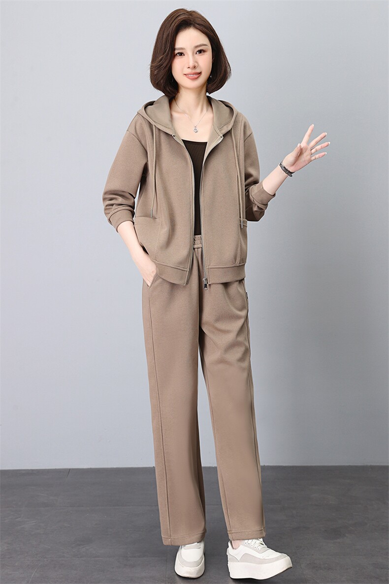 运动套装女春秋穿搭2024新款秋装搭配一整套妈妈开衫卫衣女两件套,女装套装/套裙,依恋蒂丝
