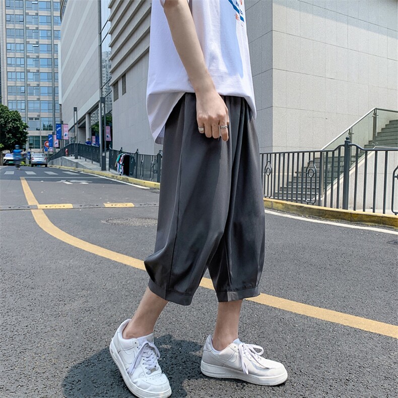 k161P25外景冰丝裤纯黑百搭宽松休闲收口七分裤哈伦裤夏装薄款,男装休闲裤,电商A026-1