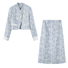 新中式国风套装女春秋2024新款高级感显瘦绝美气质改良旗袍两件套，女装套装/套裙，丽美静依