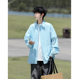 8XL-M泡泡纱盐缩肌理长袖衬衫男春季冰丝外套防晒衬衣CS29007P40图片
