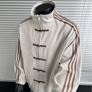 风盘扣外套男款秋设计感立领三条杠运动开衫夹克HH103 P77图片