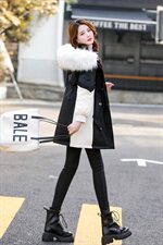 2020冬季新款优雅格调时尚气质保暖蕾丝拼接大毛领连帽派克服棉衣，女装棉衣/棉服，艾尚靓装