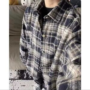 【有货】DCS41-P45美式磨毛格子衬衫男款复古长袖衬衣百搭情侣图片