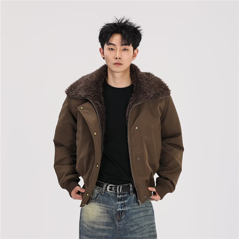 1506-1/G83100/P89翻领毛领截短廓形宽松夹棉外套1，女装短外套，星座1506A