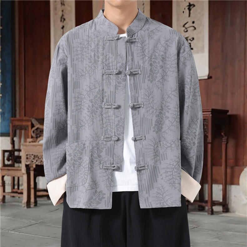 男士外套棉麻印花夹克盘扣立领唐装风XZ1512-2556-P45，男装夹克，星座1512