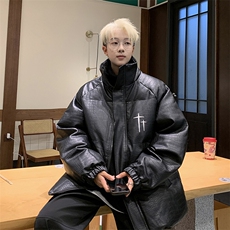 冬装PU皮鳄鱼纹刺绣羽绒棉服立领男外套M1604P100直播，男装棉衣，星座1904A-1