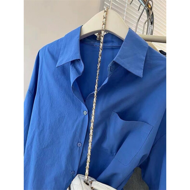 TC1508-P48全棉蓝色衬衫女秋季新款设计感小众外套中长款宽松上衣，女装衬衫，星座617A-2