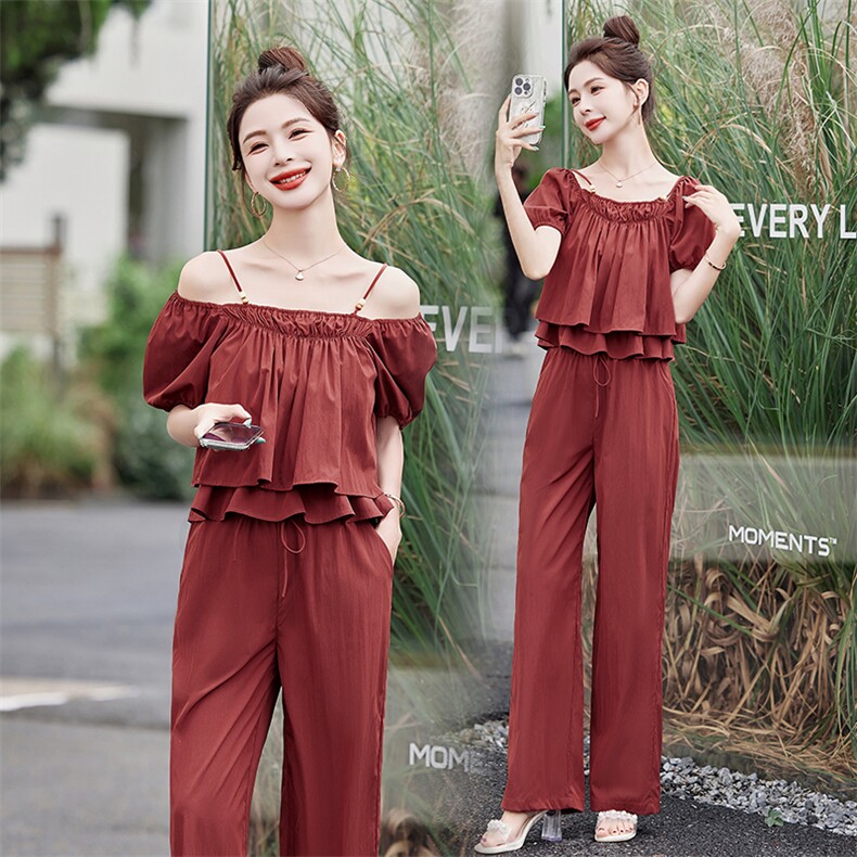 现货2026夏装新款时尚潮流简约气质优雅复古两件套套装，女装套装/套裙，兰菲阁