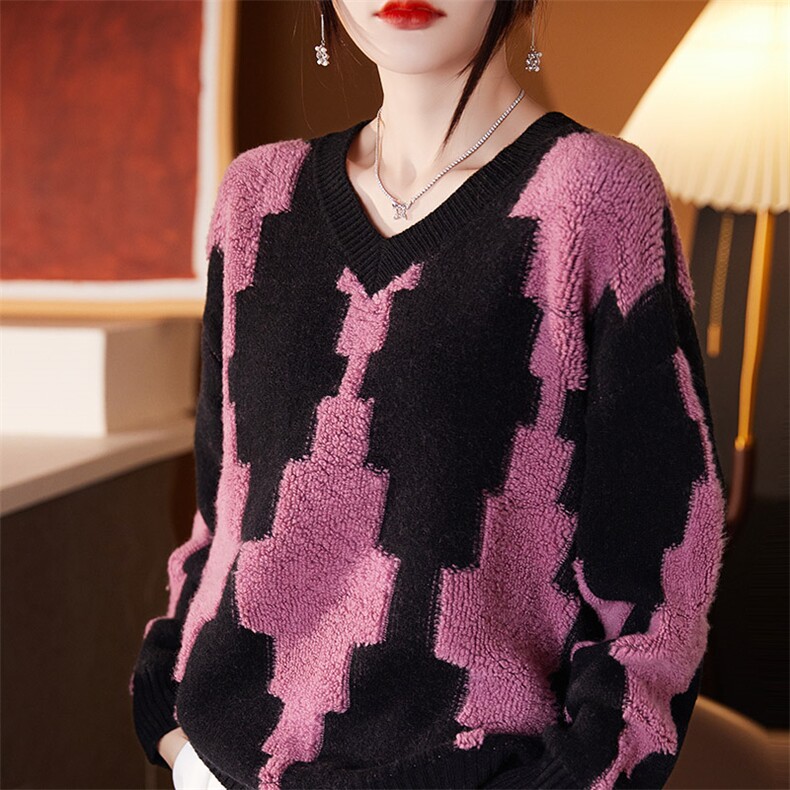 小V领女加厚短款2024年新款秋冬季洋气针织羊毛衫,女装羊毛衫,琳尚羊绒