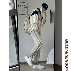 高街vibe裤男夏季黄泥染破洞牛仔裤侧边全开拉链微喇裤RK545-P53，男装牛仔裤，星座412-3